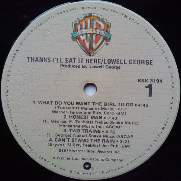 Lowell George : Thanks I'll Eat It Here (LP, Album)