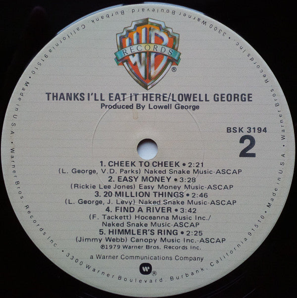 Lowell George : Thanks I'll Eat It Here (LP, Album)