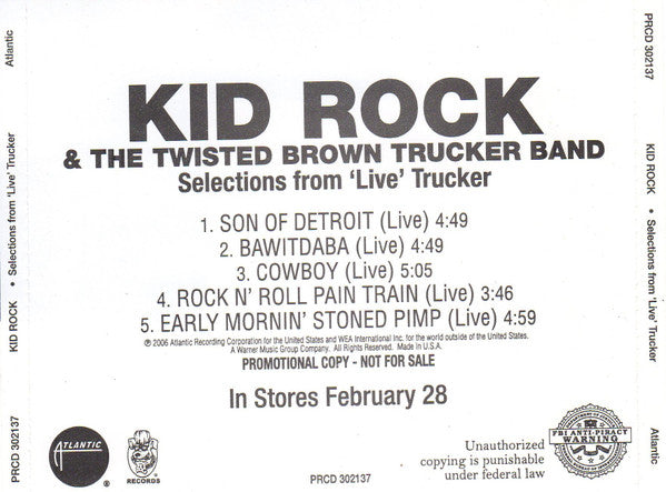 Kid Rock & The Twisted Brown Trucker Band : Selection From `Live´ Trucker (CD, EP, Promo)