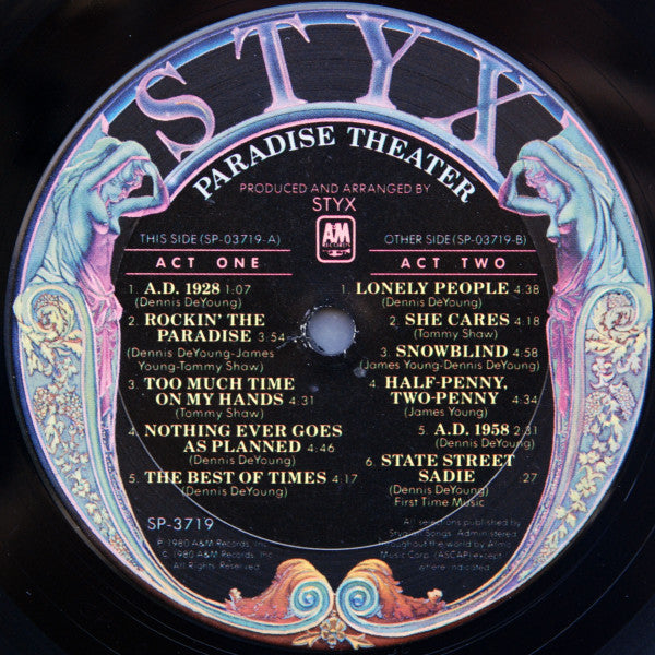 Styx : Paradise Theatre (LP, Album, Etch, San)