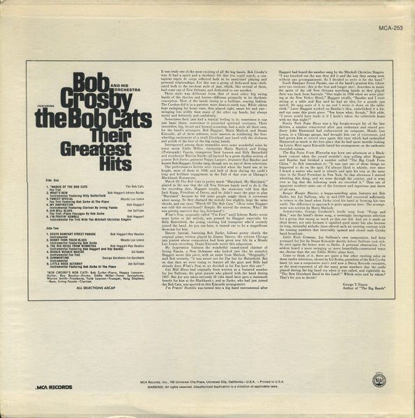 Bob Crosby And His Orchestra Featuring The Bobcats* : Their Greatest Hits (LP, Comp, RE)