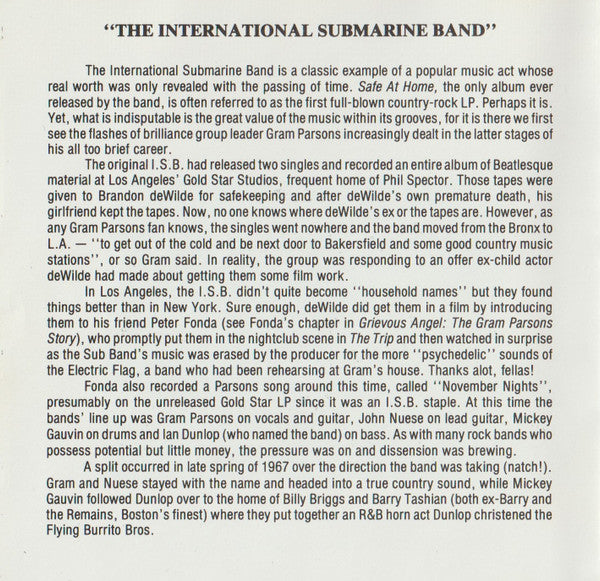 The International Submarine Band : Safe At Home (CD, Album, RE)