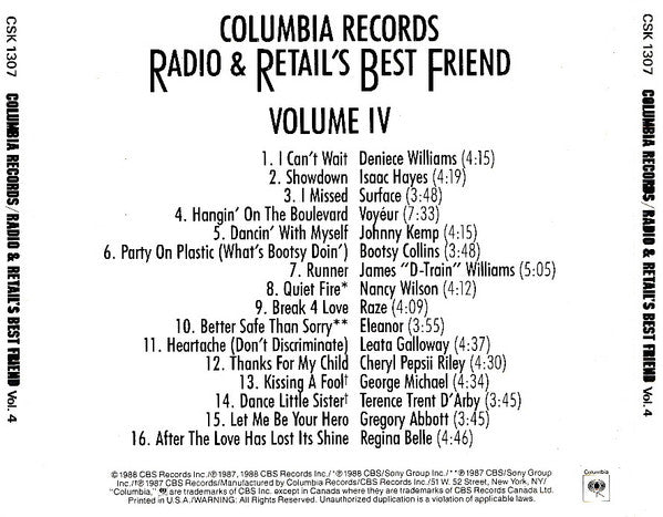 Various : Columbia Records Radio & Retail's Best Friend Vol. 4 (CD, Comp, Promo)