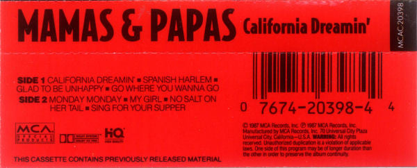 The Mamas & The Papas : California Dreamin' (Cass, Comp, RE, Dol)