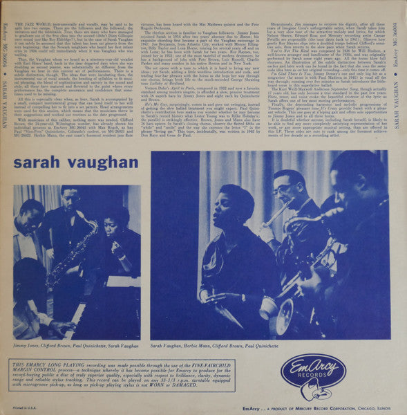 Sarah Vaughan : Sarah Vaughan (LP, Album, Mono, RP, Ind)