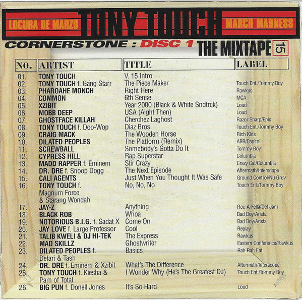 Tony Touch, Various : Cornerstone Mixtape - Vol. 15 - Mar. 00 - Tony Touch - Locura De Marzo (March Madness) (CD, Mixed, Mixtape, Promo + CD, Comp, Enh, Promo)