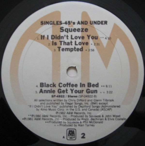Squeeze (2) : Singles - 45's And Under (LP, Comp, A -)