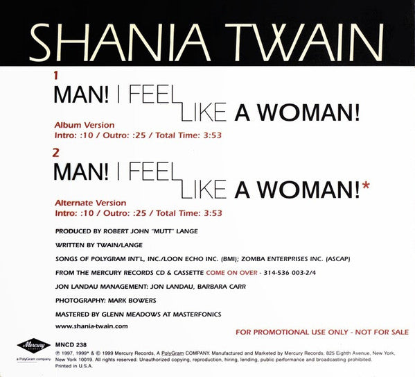 Shania Twain : Man! I Feel Like A Woman! (CD, Single, Promo)