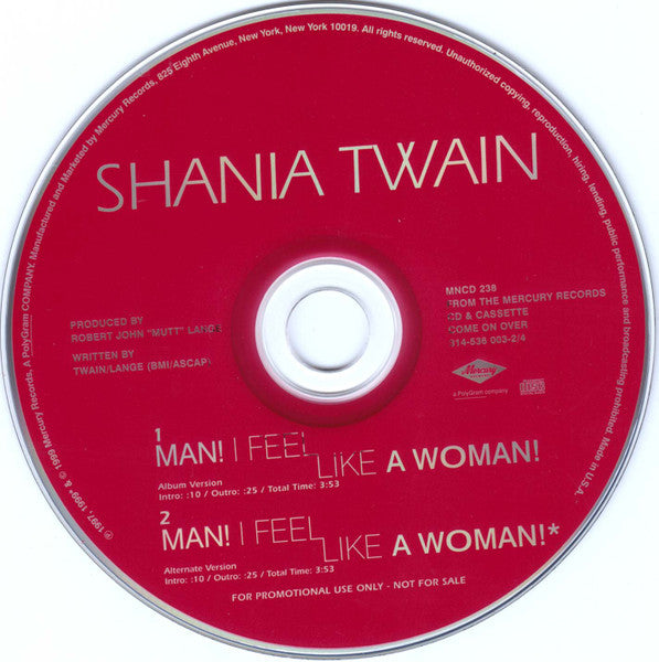 Shania Twain : Man! I Feel Like A Woman! (CD, Single, Promo)