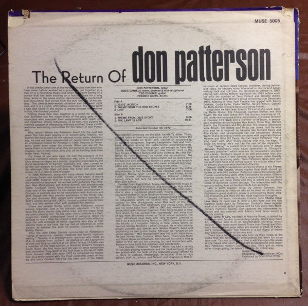 Don Patterson : The Return Of Don Patterson (LP, Album, Promo)
