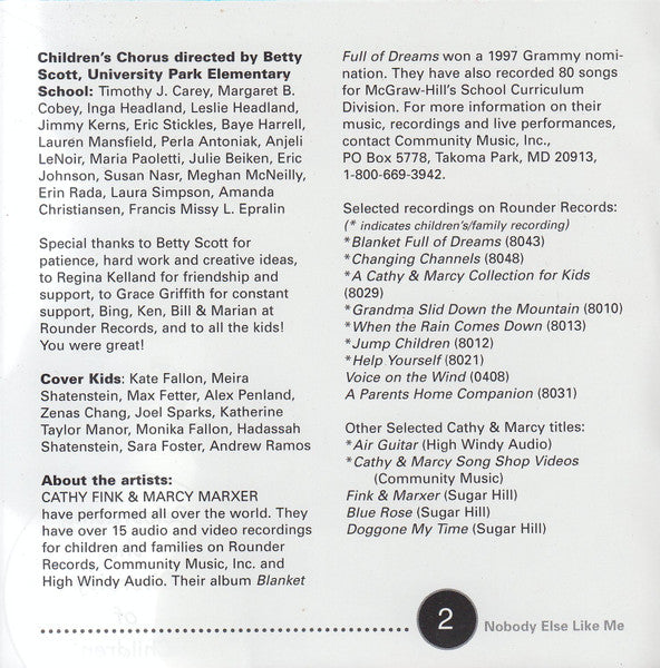 Cathy Fink & Marcy Marxer : Nobody Else Like Me (CD, Album)