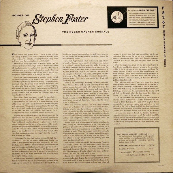 The Roger Wagner Chorale : Songs Of Stephen Foster (LP, Album, Mono)