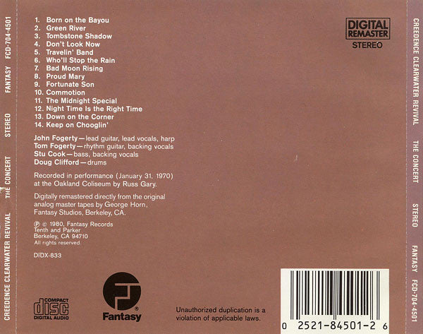 Creedence Clearwater Revival : The Concert (CD, Album, RE)