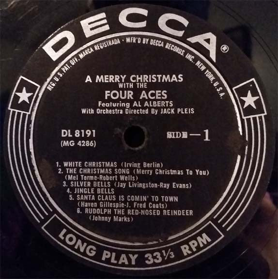 The Four Aces Featuring Al Alberts : A Merry Christmas With The Four Aces (LP, Album, Mono, Ric)