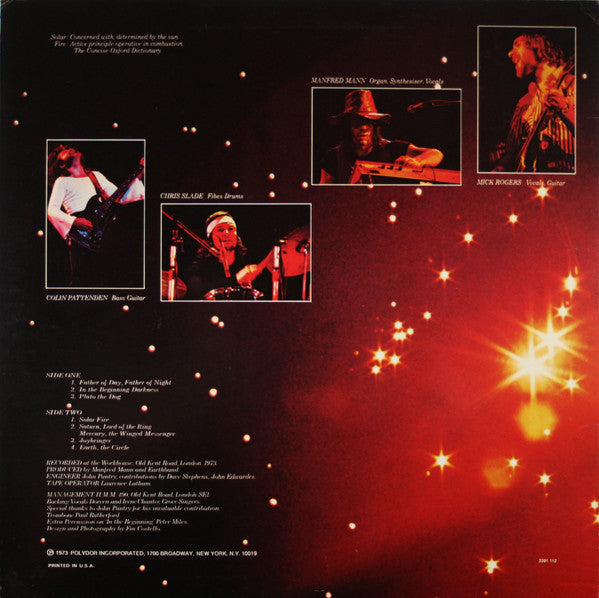 Manfred Mann's Earth Band : Solar Fire (LP, Album, All)