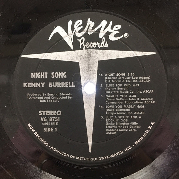 Kenny Burrell : Night Song (LP, Album, Wad)