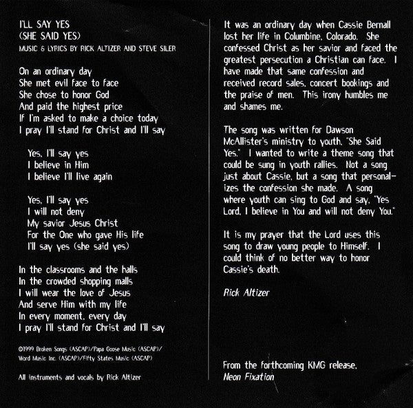 Rick Altizer : I'll Say (She Said Yes) (CD, Single, Promo)