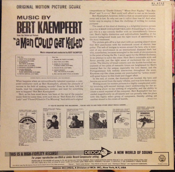 Bert Kaempfert : A Man Could Get Killed: Original Motion Picture Score (LP, Album, Mono, Promo)