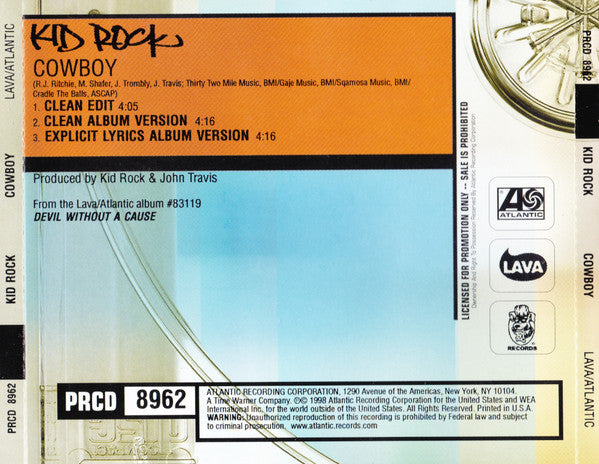 Kid Rock : Cowboy (CD, Maxi, Single, Promo)
