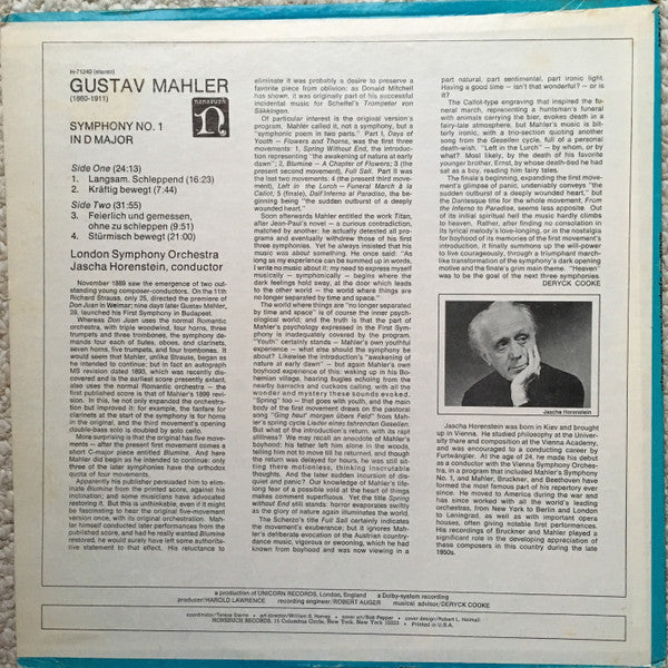 Gustav Mahler - London Symphony Orchestra, Jascha Horenstein : Symphony No. 1 In D Major (LP, Album)
