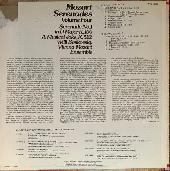 Wolfgang Amadeus Mozart, Willi Boskovsky, Wiener Mozart Ensemble : Serenades Volume Four (LP, RE)
