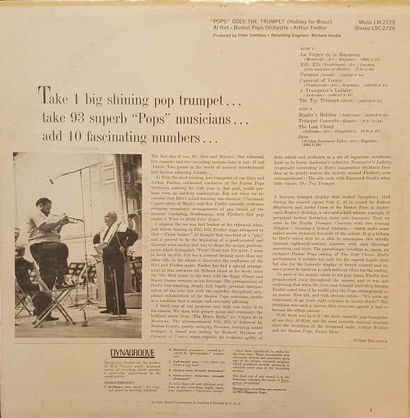 Al Hirt / Boston Pops Orchestra / Arthur Fiedler : "Pops" Goes The Trumpet (Holiday For Brass) (LP, Album, RP, Ind)
