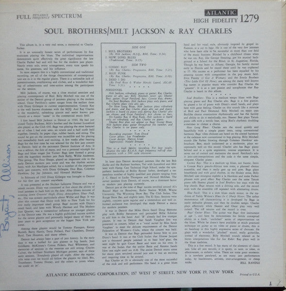 Milt Jackson & Ray Charles : Soul Brothers (LP, Mono, RP)