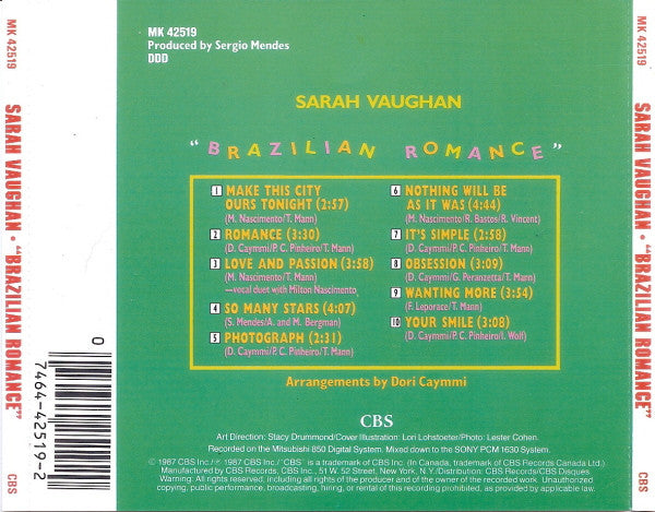 Sarah Vaughan With Milton Nascimento : Brazilian Romance (CD, Album, RE)