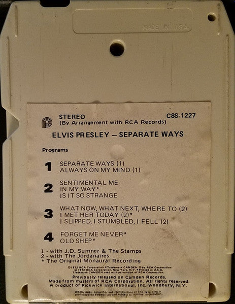 Elvis Presley : Separate Ways (8-Trk, Album, Comp, Whi)