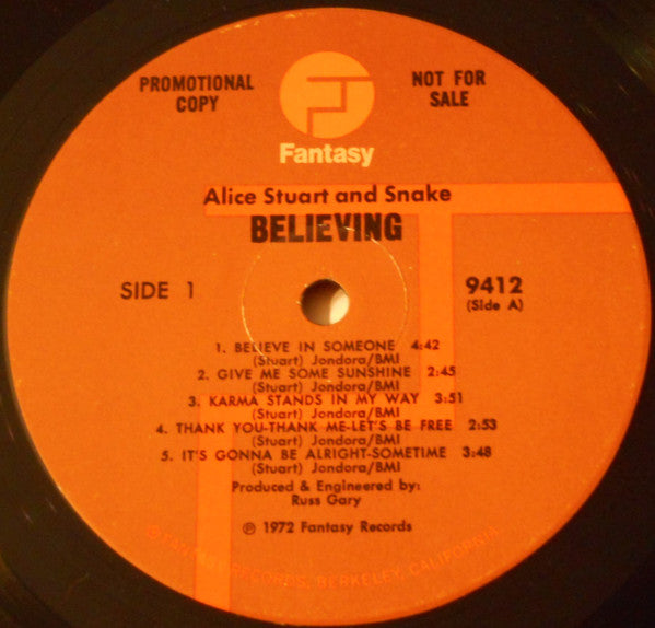 Alice Stuart And Snake : Believing (LP, Album, Promo)