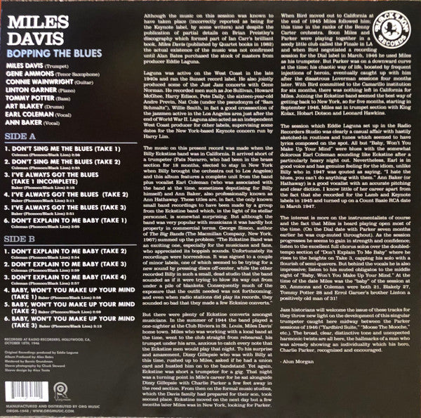 Miles Davis : Bopping The Blues (LP, Album, RE, RM, RP, 180)
