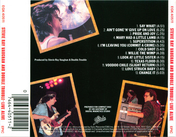 Stevie Ray Vaughan & Double Trouble : Live Alive (CD, Album, RE, Pit)