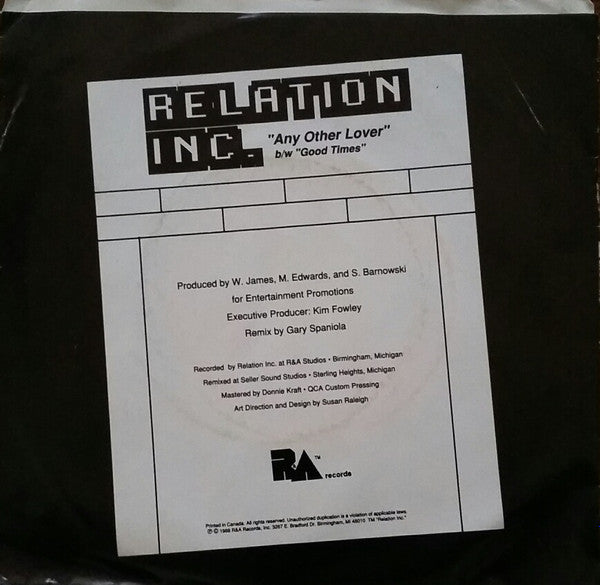 Relation Inc. : Any Other Lover (7")