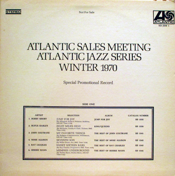 Various : Atlantic Sales Meeting (Jazz Series)  Winter 1970 (LP, Album, Promo)