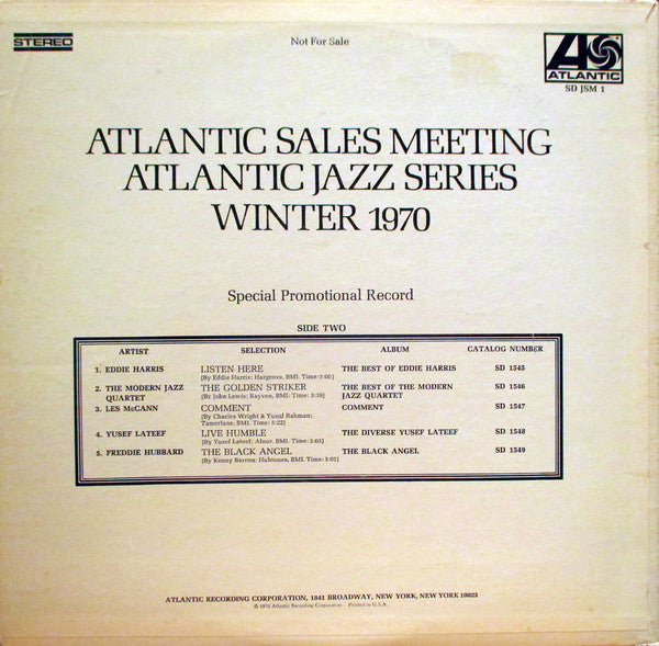 Various : Atlantic Sales Meeting (Jazz Series)  Winter 1970 (LP, Album, Promo)