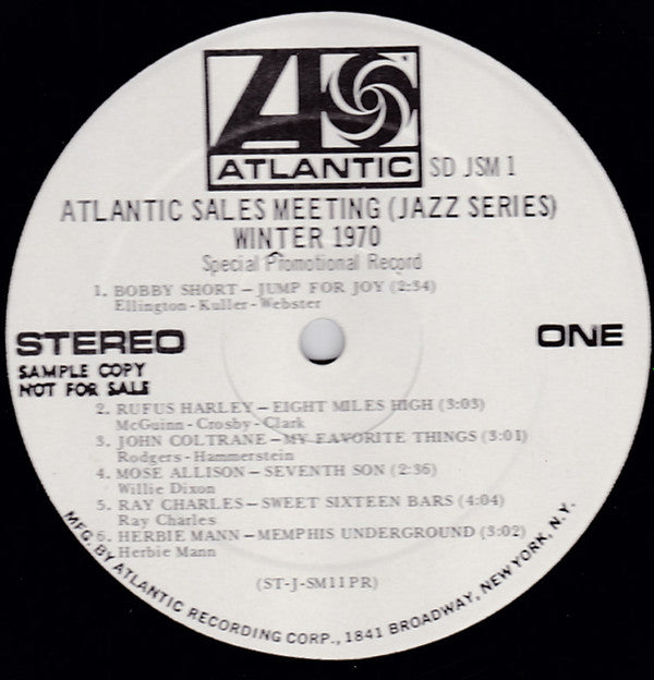 Various : Atlantic Sales Meeting (Jazz Series)  Winter 1970 (LP, Album, Promo)