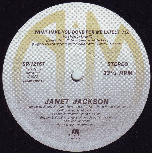 Janet Jackson : What Have You Done For Me Lately (12", Single, B -)