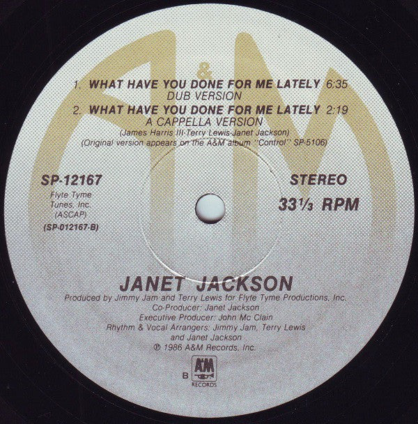 Janet Jackson : What Have You Done For Me Lately (12", Single, B -)
