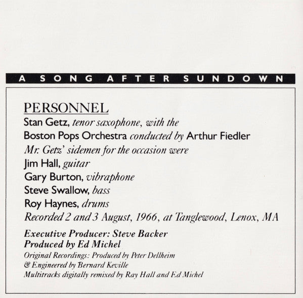 Stan Getz & Arthur Fiedler With Boston Pops Orchestra : Stan Getz & Arthur Fiedler At Tanglewood (CD, Album, RE)