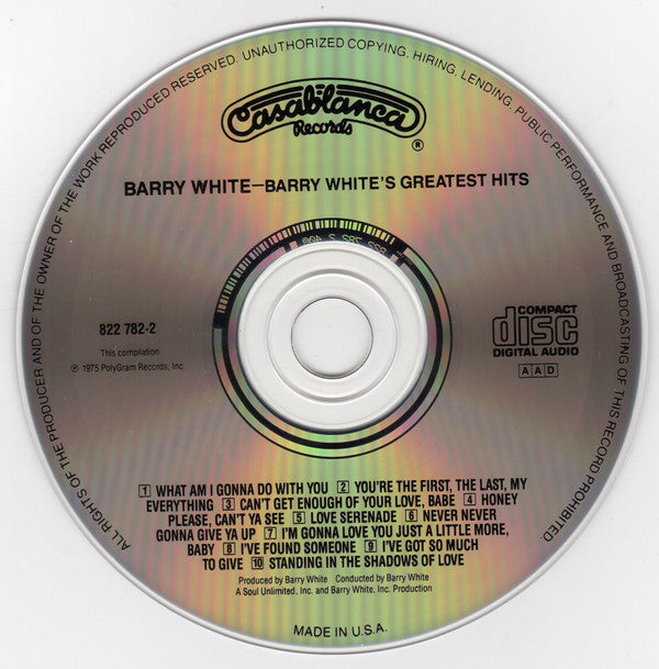 Barry White : Barry White's Greatest Hits (CD, Comp, RE, UML)