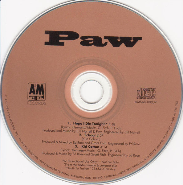 Paw : Hope I Die Tonight (CD, Single, Promo, Dig)