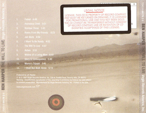 Ben Harper : The Will To Live (CD, Album, Promo)