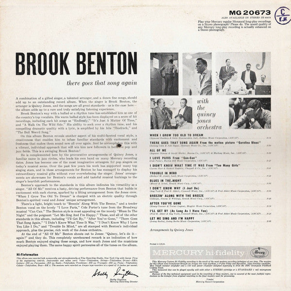 Brook Benton with Quincy Jones And His Orchestra : There Goes That Song Again (LP, Album, Mono)