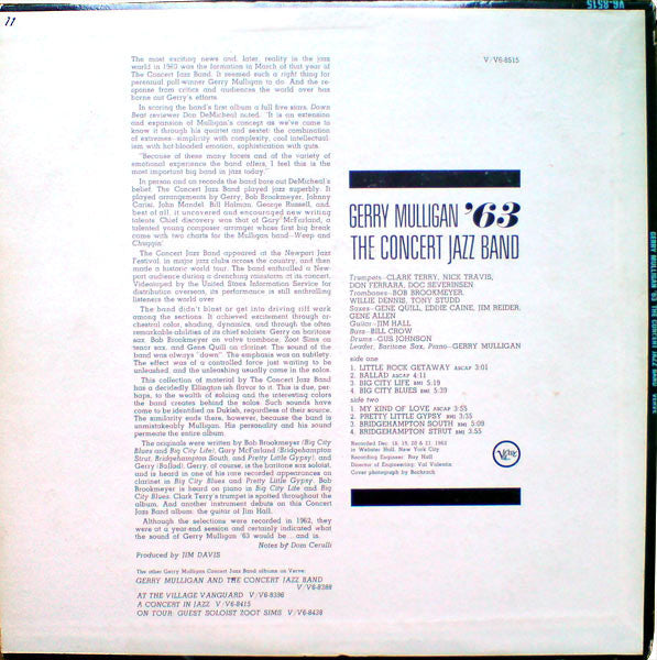 Gerry Mulligan & The Concert Jazz Band : Gerry Mulligan '63 (LP, Album, Mono)