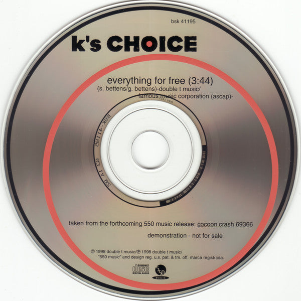 K's Choice : Everything For Free (CD, Single, Promo)