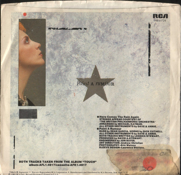 Eurythmics : Here Comes The Rain Again (Long Version) (7", Single)