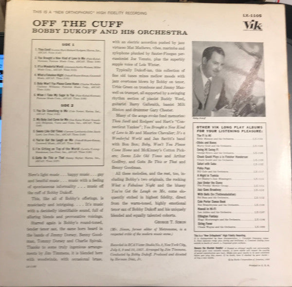 Bobby Dukoff And His Orchestra : Off The Cuff (LP, Album, Mono)