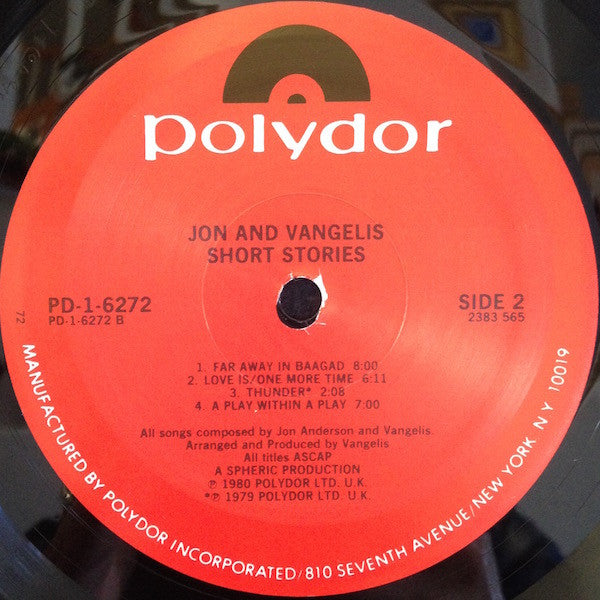 Jon & Vangelis : Short Stories (LP, Album, Ric)