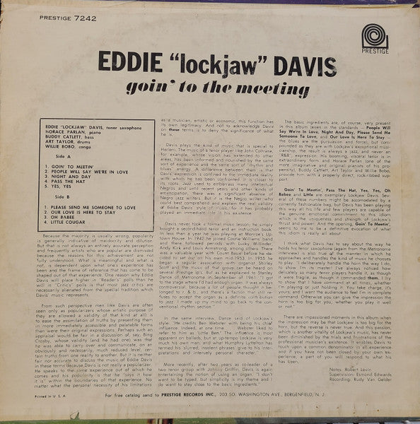 Eddie "Lockjaw" Davis : Goin' To The Meeting (LP, Album)