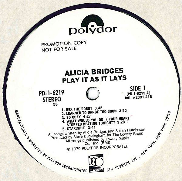 Alicia Bridges : Play It As It Lays (LP, Album, Promo)